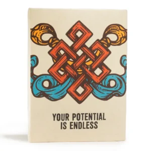 Anteckningsbok med färgstarkt mönster och texten Your Potential is Endless på omslaget