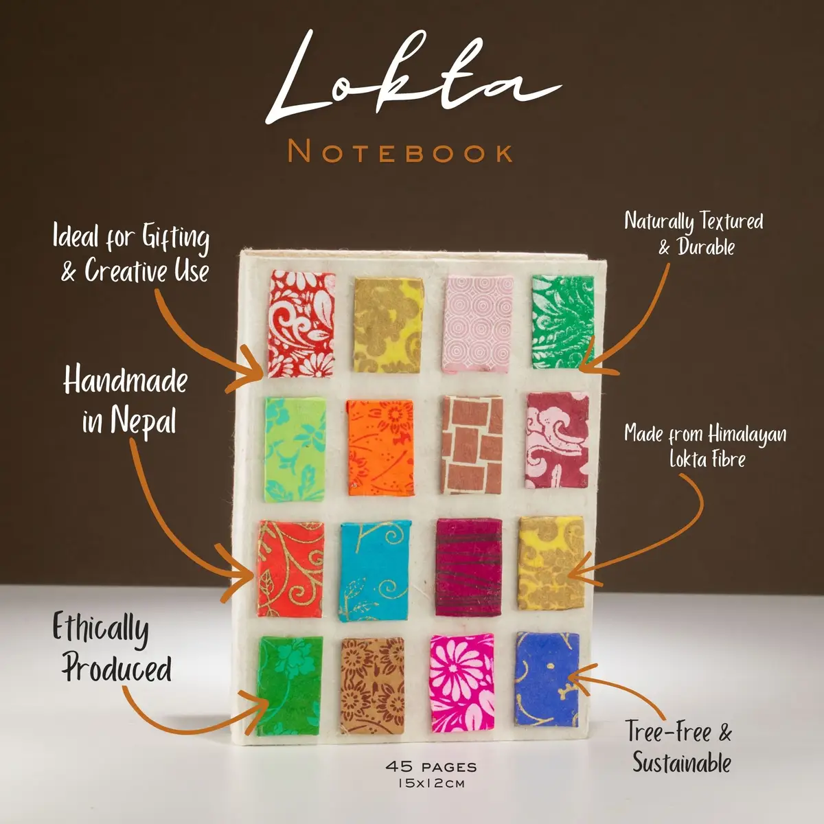 Lokta-pappersanteckningsbok Mini Tiles – Medium (15x12 cm) – 45 blad – Naturlig - produktbild 2