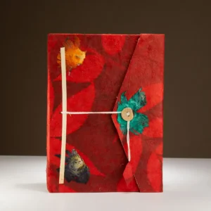 Lokta-pappersanteckningsbok stor med blommönster och bokmärke, rubinröd 21x15 cm - produktbild 4