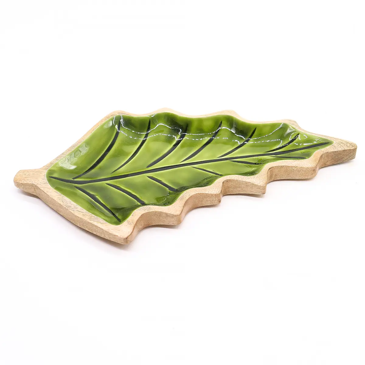 Lost in the Forrest – Träskål i form av blad med emalj, 33x17 cm - produktbild 10