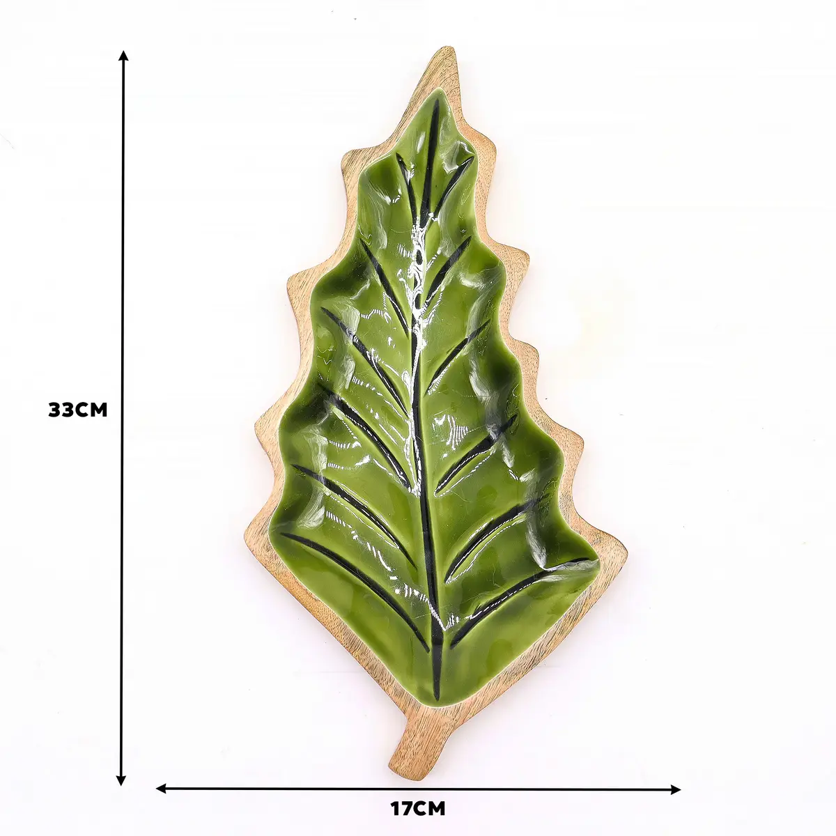 Lost in the Forrest – Träskål i form av blad med emalj, 33x17 cm - produktbild 2