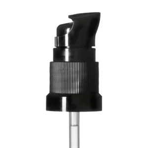 Svart lotionpump med räfflad skruvdel för 100 ml flaska