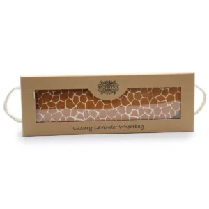 Lavendelvärmedyna med vete i presentförpackning med giraffmönster