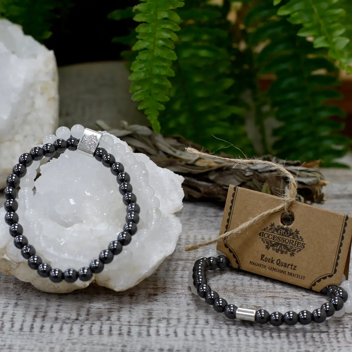 Magnetiskt armband med bergkristall och hematit - produktbild 2