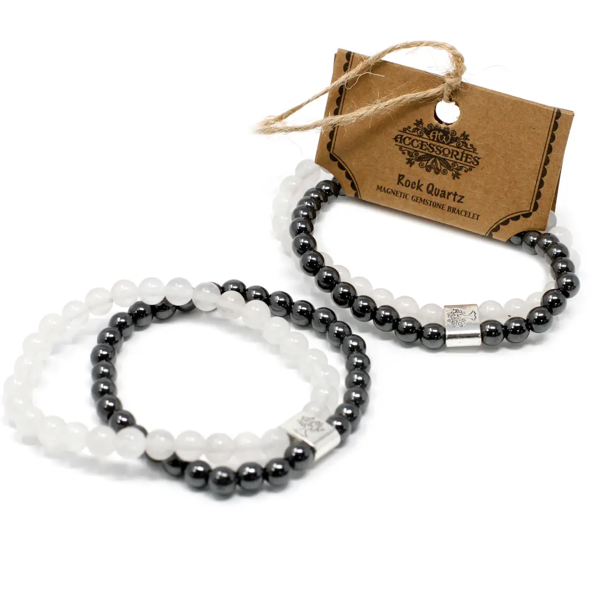 Magnetiskt armband med bergkristall och hematit - produktbild 3