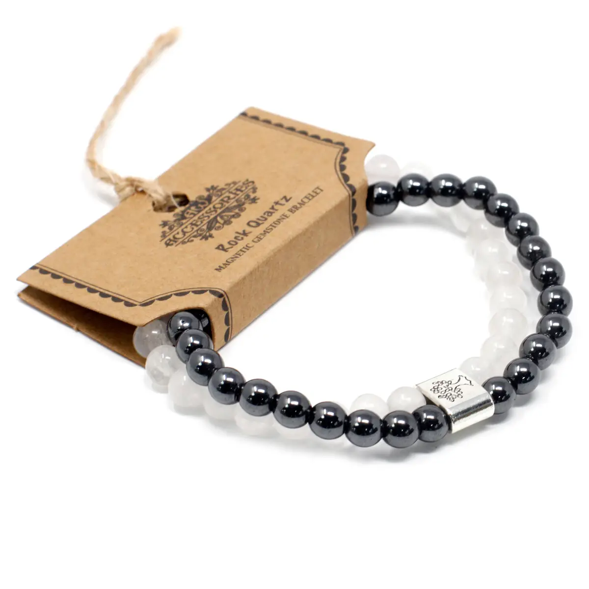 Magnetiskt armband med bergkristall och hematit - produktbild 4