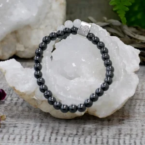 Magnetiskt armband med bergkristall och hematit - produktbild 6