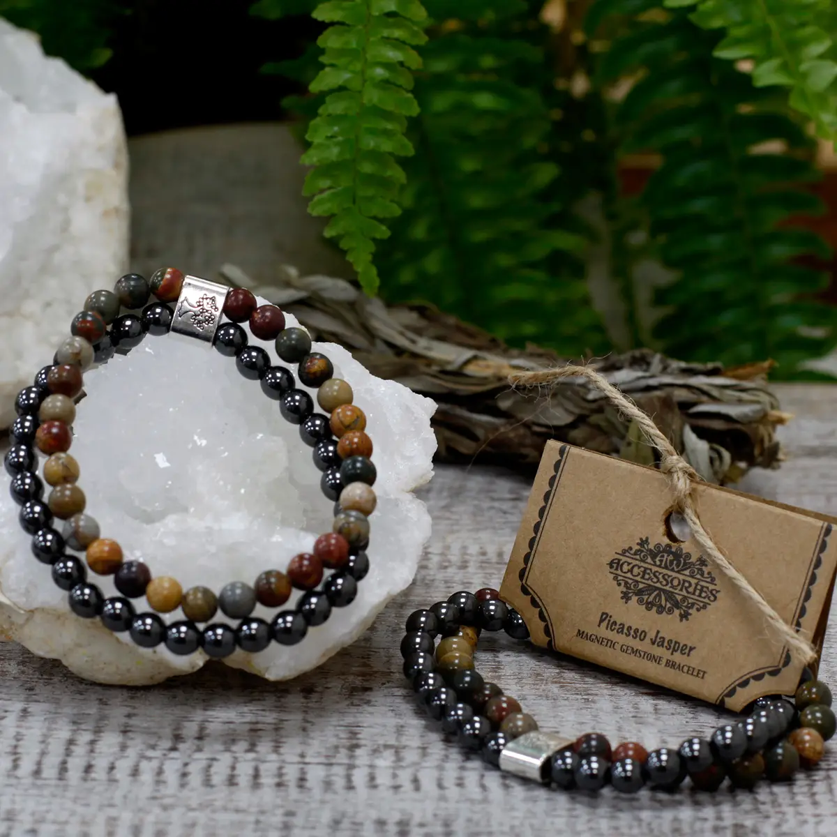 Magnetiskt armband med Picasso-jaspis och hematit - produktbild 4