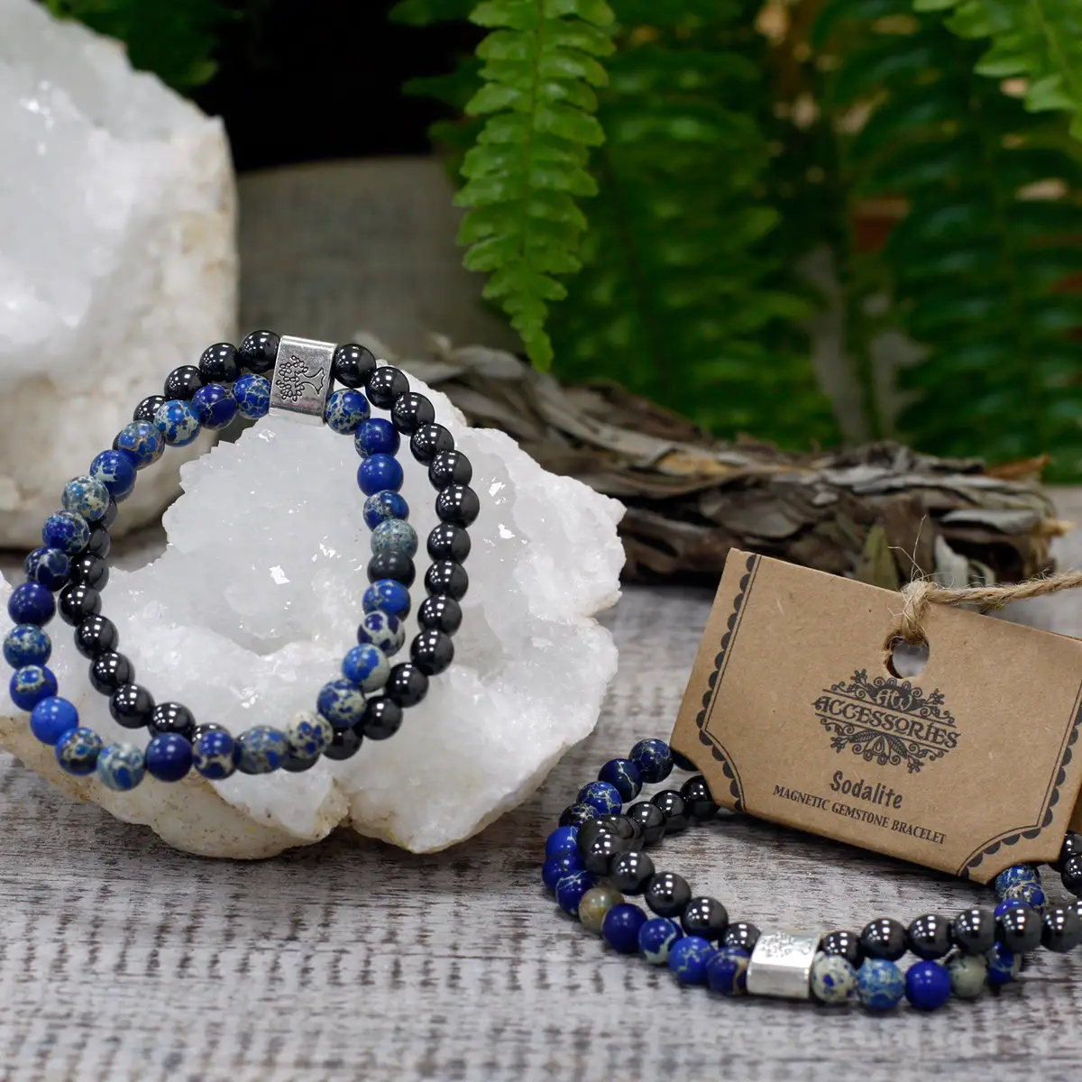 Magnetiskt armband med sodalit och hematit - produktbild 5