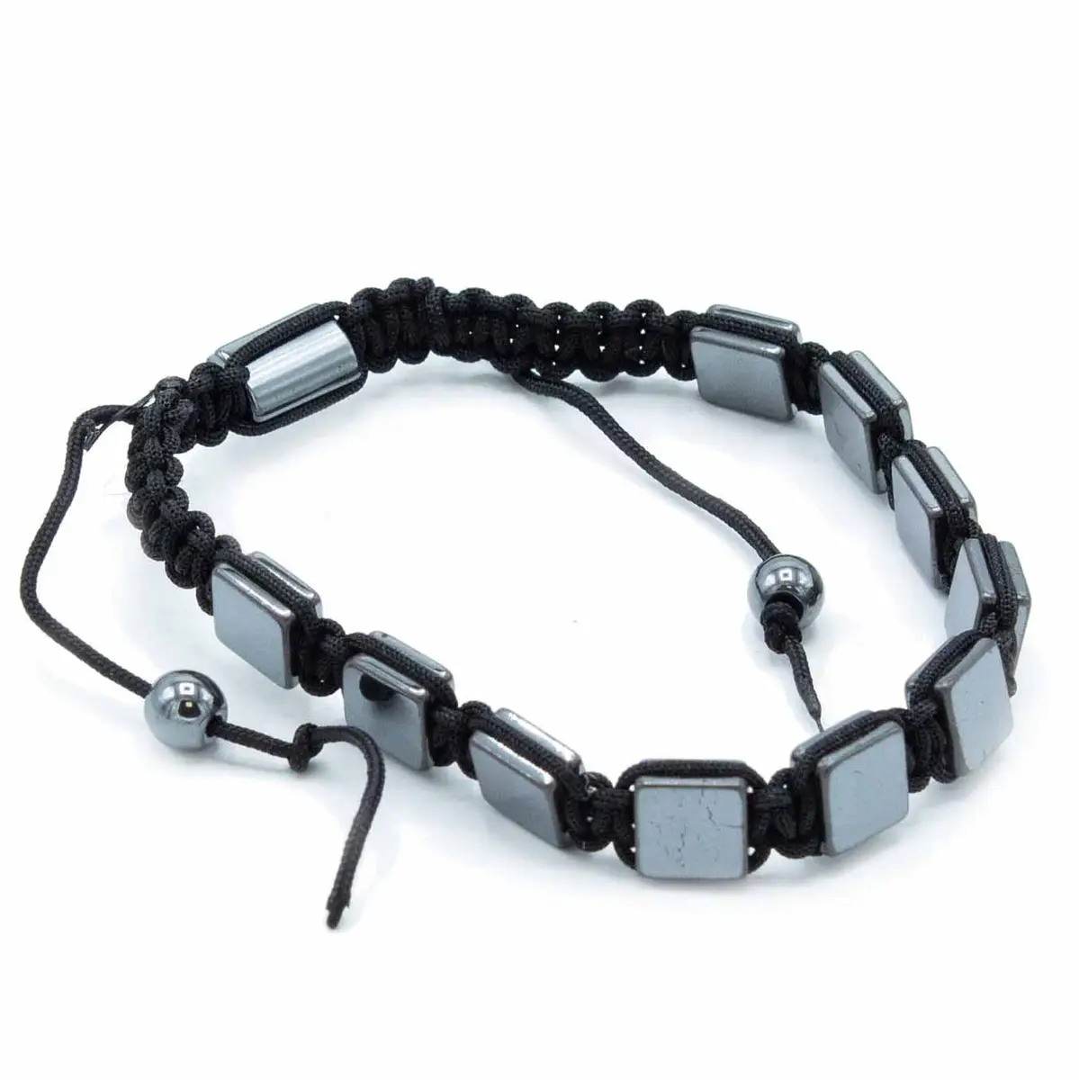 Magnetiskt hematit Shamballa-armband med platta kuber - produktbild 2