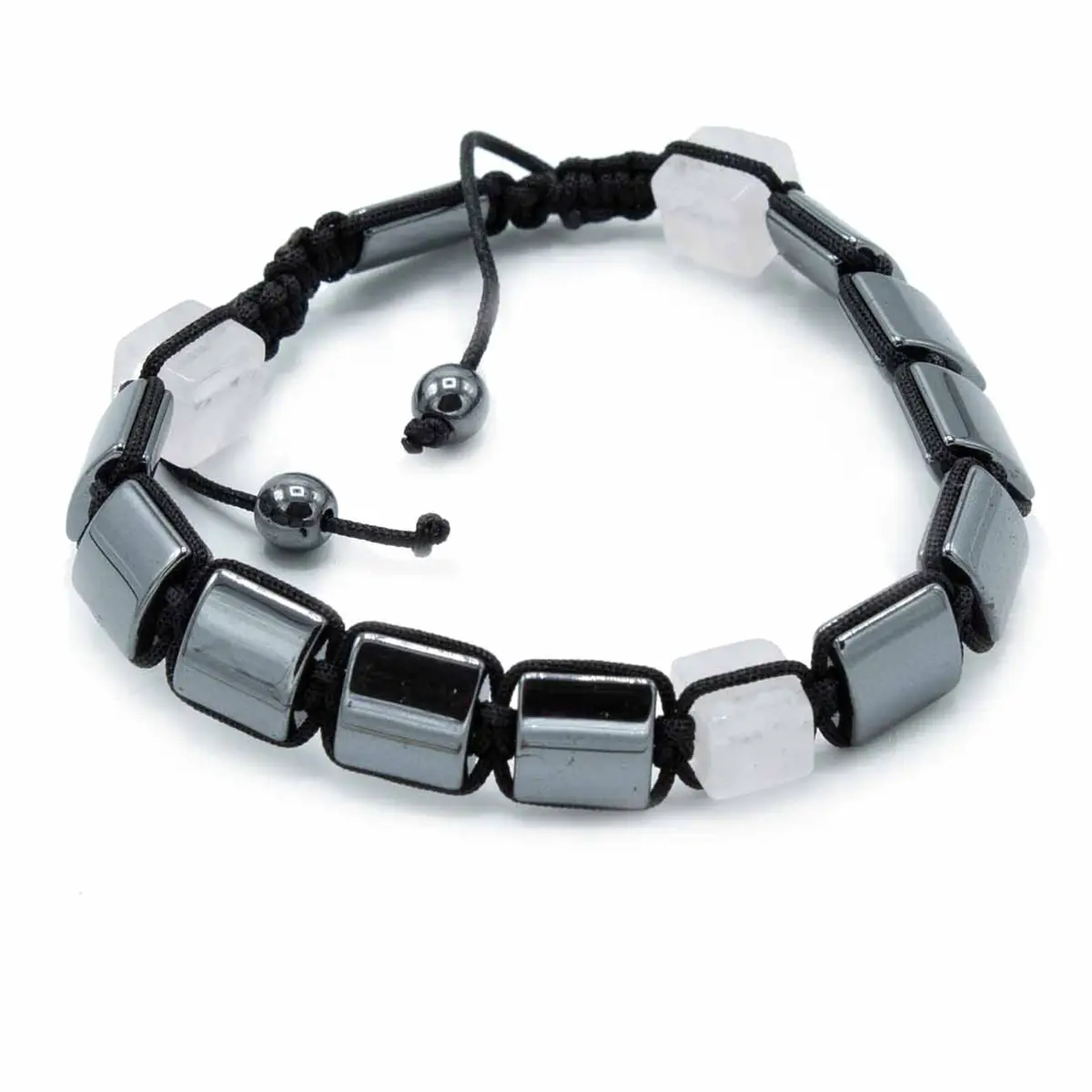 Magnetiskt hematit Shamballa-armband med rosafärgade kuber - produktbild 2