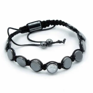 Magnetiskt hematit Shamballa-armband med runda platta pärlor - produktbild 2