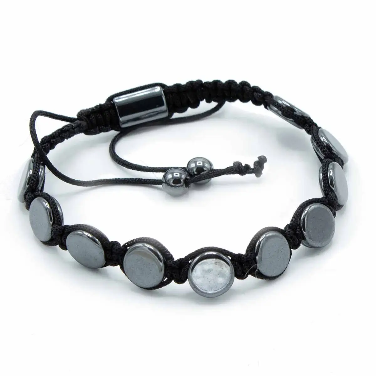 Magnetiskt hematit Shamballa-armband med runda platta pärlor - produktbild 2