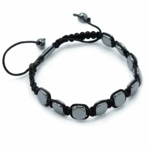 Magnetiskt hematitarmband i shamballastil med runda hörn - produktbild 2