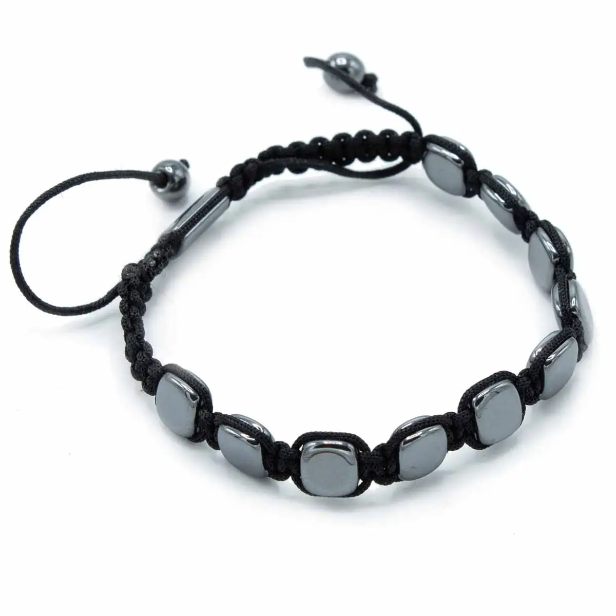 Magnetiskt hematitarmband i shamballastil med runda hörn - produktbild 2