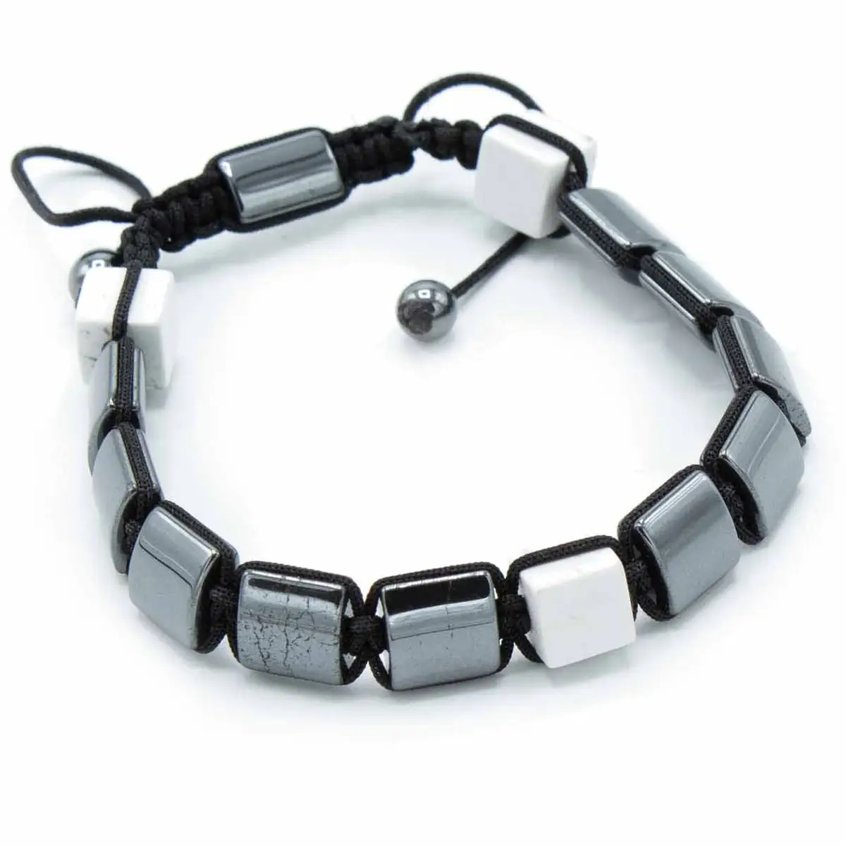 Magnetiskt hematitarmband med vita jaspiskuber - produktbild 2