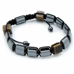 Magnetiskt hematitarmband Shamballa med tigeröga kuber - produktbild 2