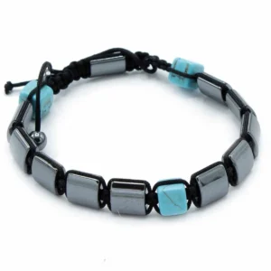 Magnetiskt hematitarmband Shamballa med turkosa kuber - produktbild 2