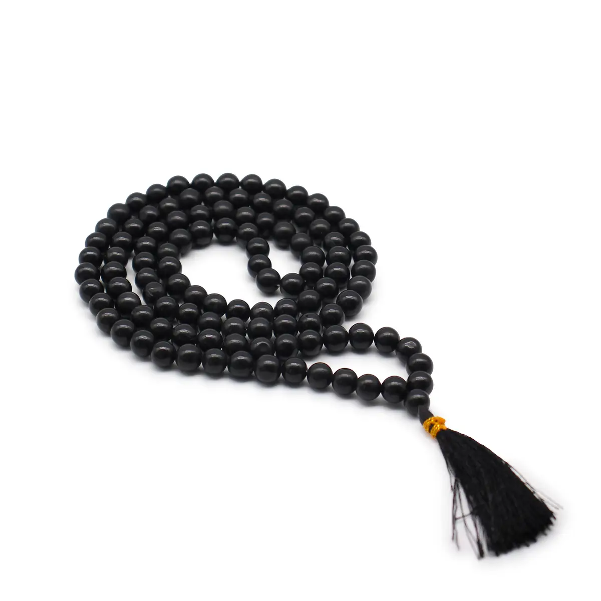 Mala halsband med svarta agatpärlor och svart tofs