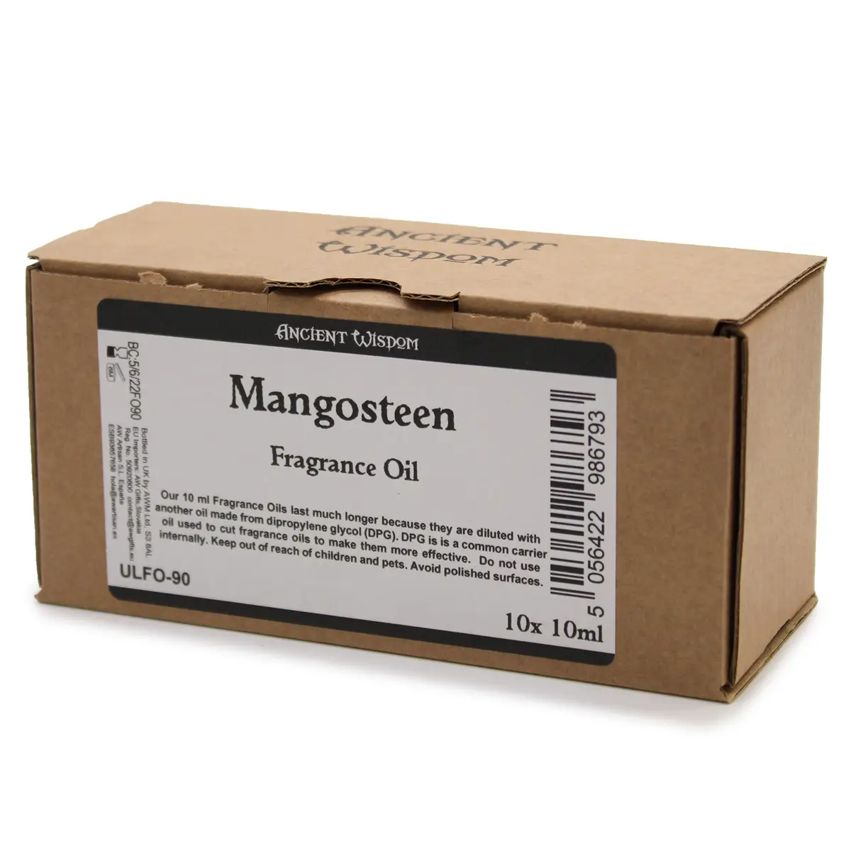 Förpackning med Ancient Wisdom Mangosteen doftolja 10 ml i kartong
