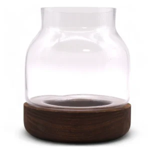 Medelstort formgivet glasterrarium med mörk tungträbas 16x18 cm - produktbild 2