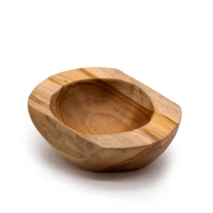 Medium skål i naturligt teakträ med rundad form