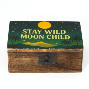 Mellanask i mangoträ med emaljerat lock dekorerat med Stay Wild Moon Child-motiv