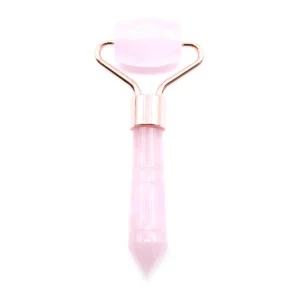 Mini ansiktsroller i rosa rosenkvarts med metallfäste