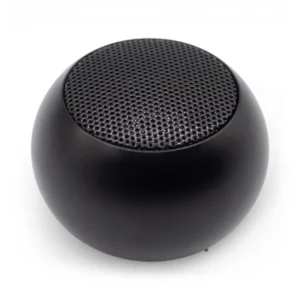 Svart rund mini Bluetooth-högtalare med perforerat galler