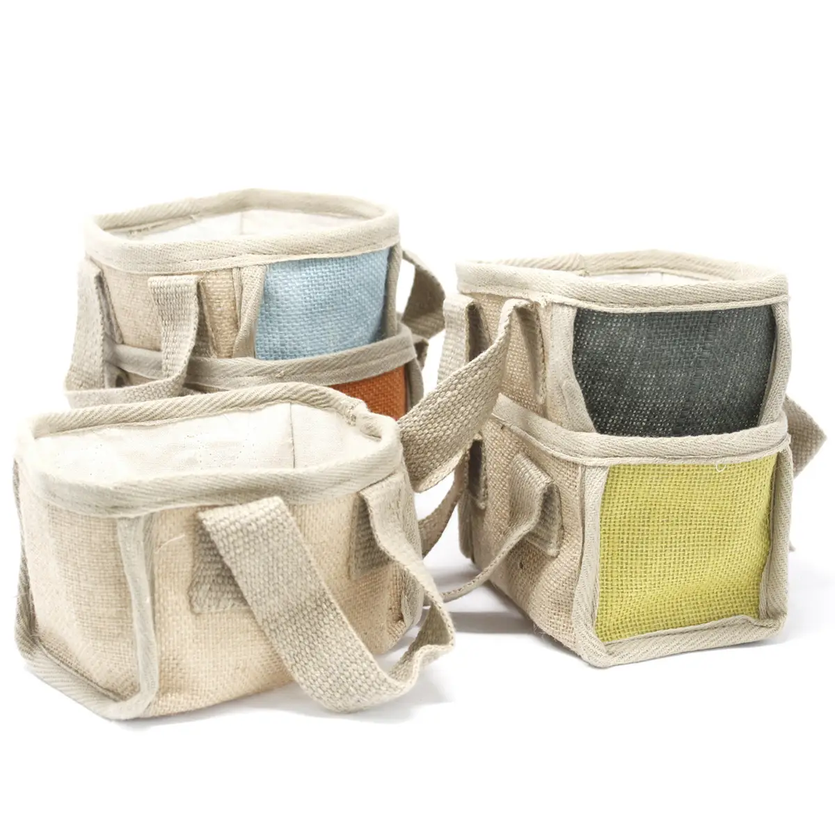Mini shoppingkorg i jute och bomull 16x10x12 cm natur - produktbild 2