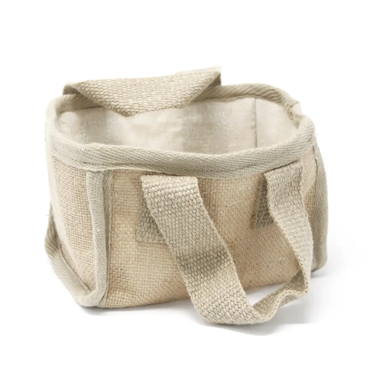 Mini shoppingkorg i naturfärgad jute och bomull med handtag