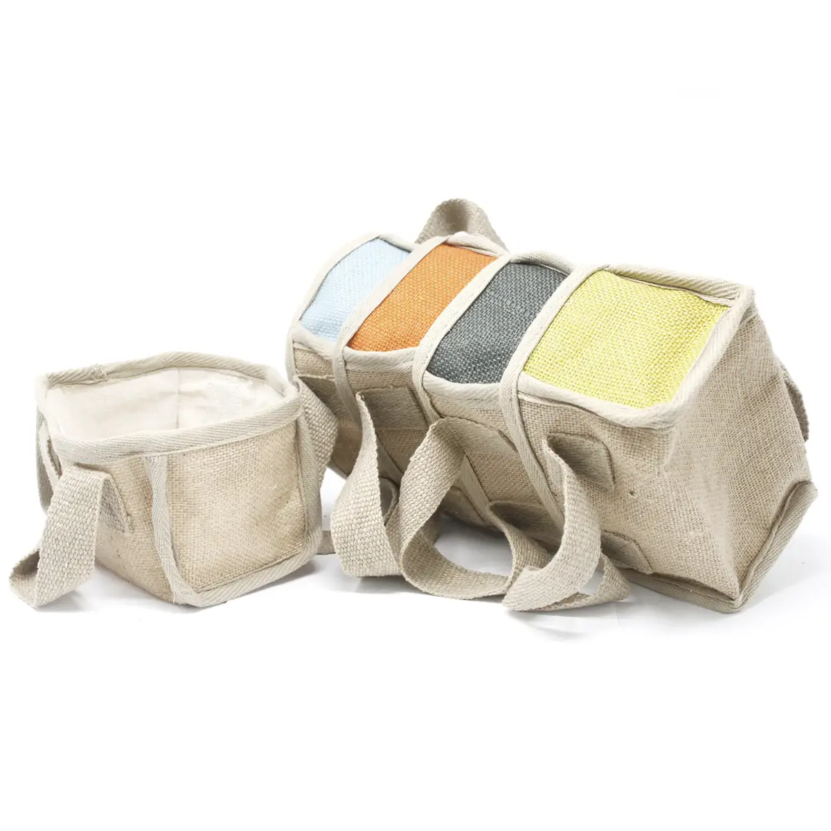 Mini shoppingkorg i jute och bomull 16x10x12 cm turmeric - produktbild 3