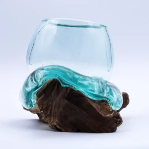 Mini skål i smält glas på trä 20 cm - produktbild 2