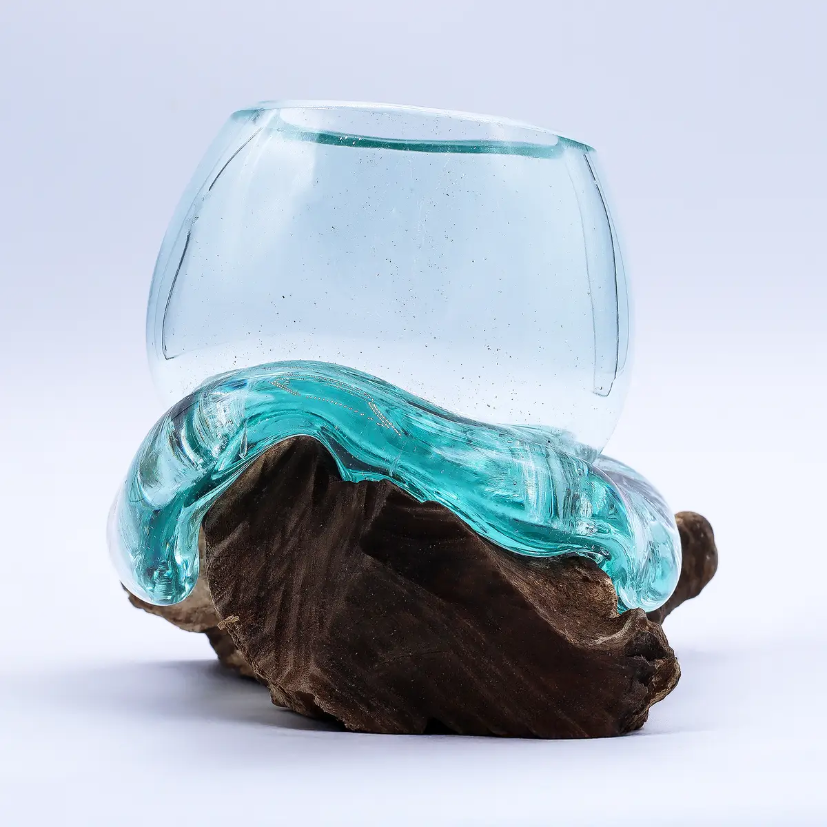 Mini skål i smält glas på trä 20 cm - produktbild 2