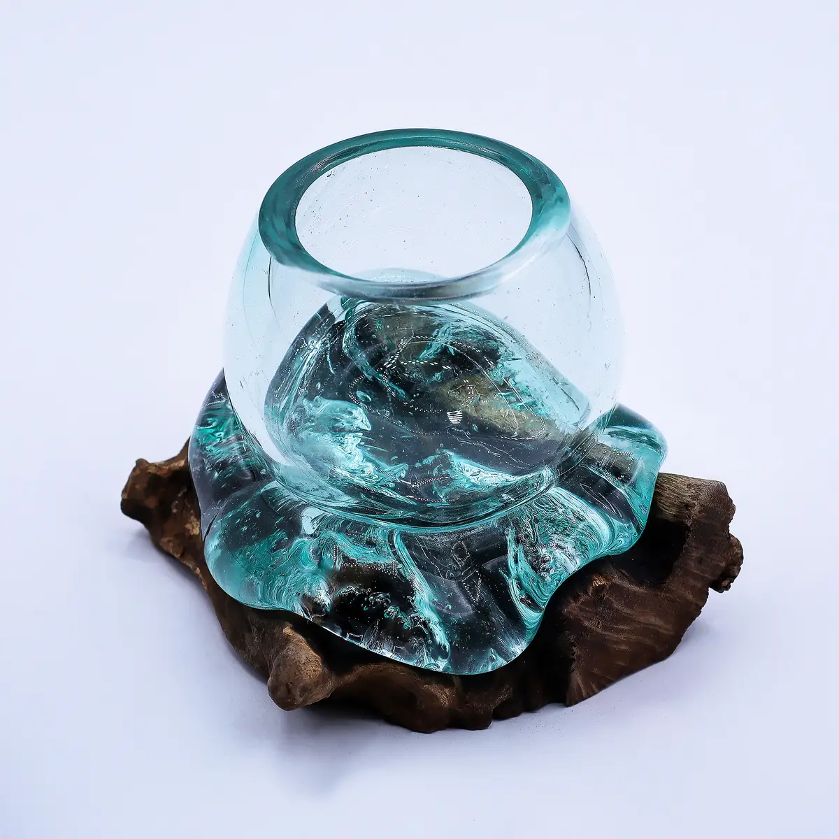 Mini skål i smält glas på trä 20 cm - produktbild 3