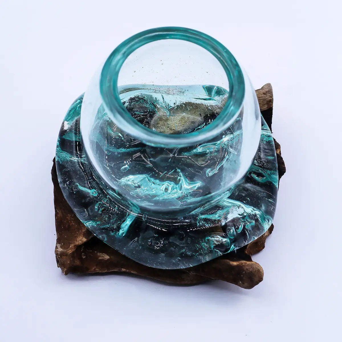 Mini skål i smält glas på trä 20 cm - produktbild 4