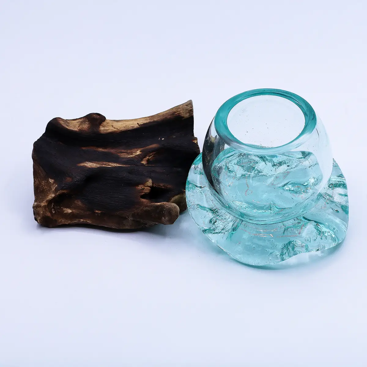 Mini skål i smält glas på trä 20 cm - produktbild 5