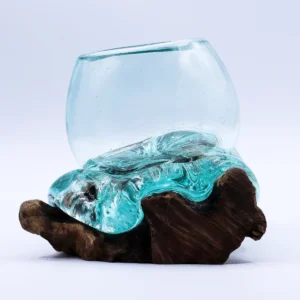 Mini skål i smält glas på trä 20 cm - produktbild 6