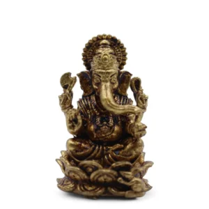 Miniatyrstaty i mässing föreställande Ganesha sittande på lotusblomma