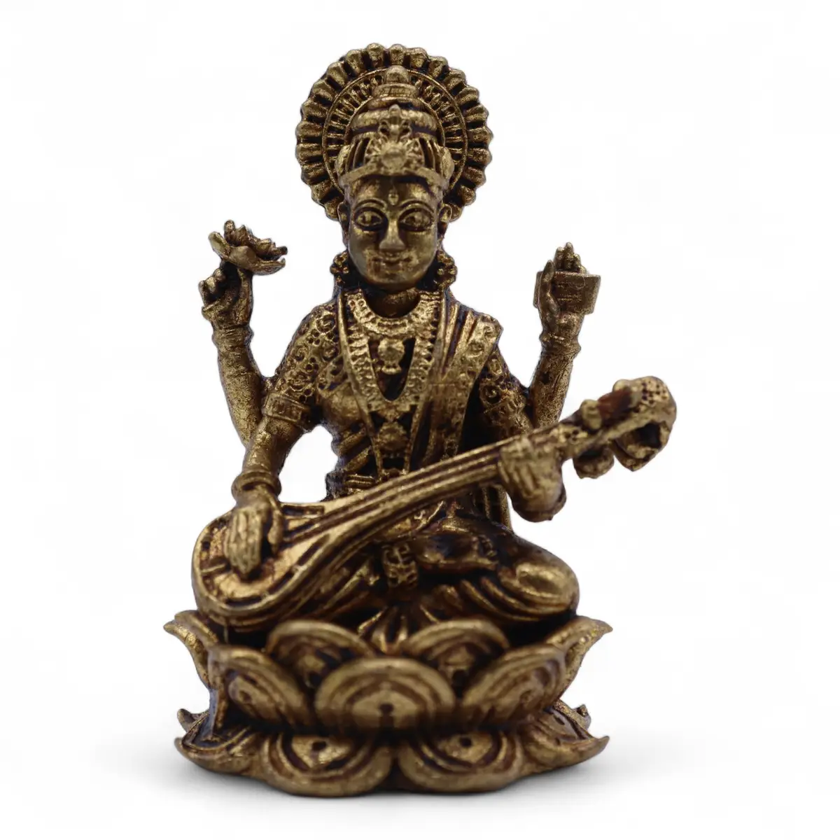 Miniatyrstaty i mässing av gudinnan Saraswati 49 mm - produktbild 2