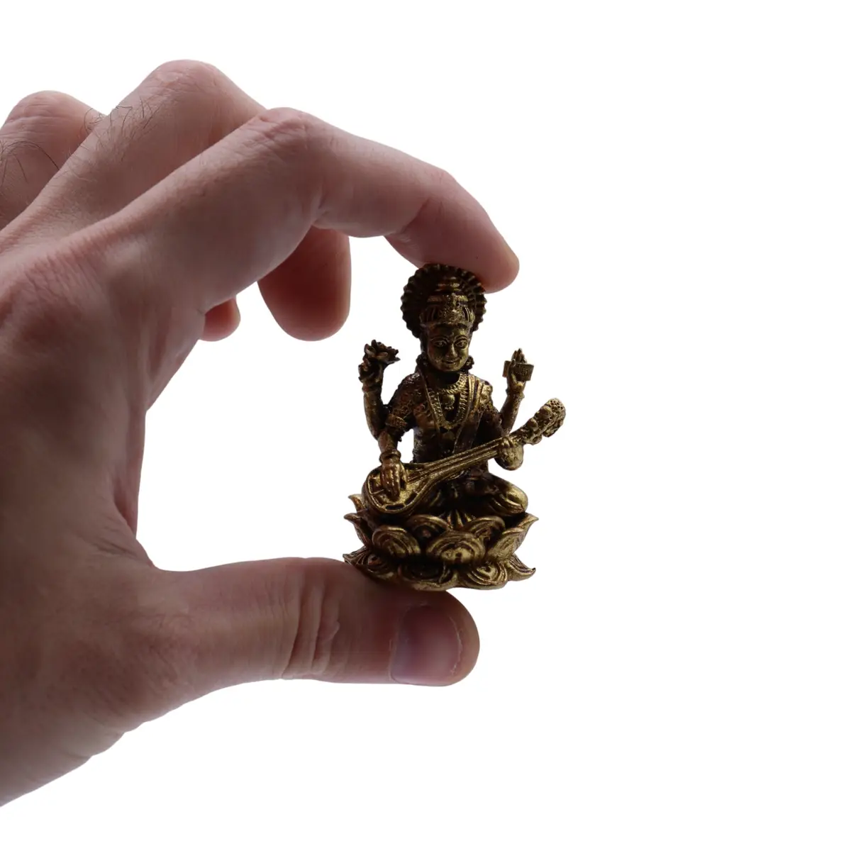 Miniatyrstaty i mässing av gudinnan Saraswati 49 mm - produktbild 4