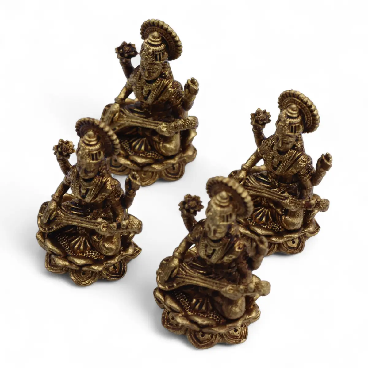 Miniatyrstaty i mässing av gudinnan Saraswati 49 mm - produktbild 6