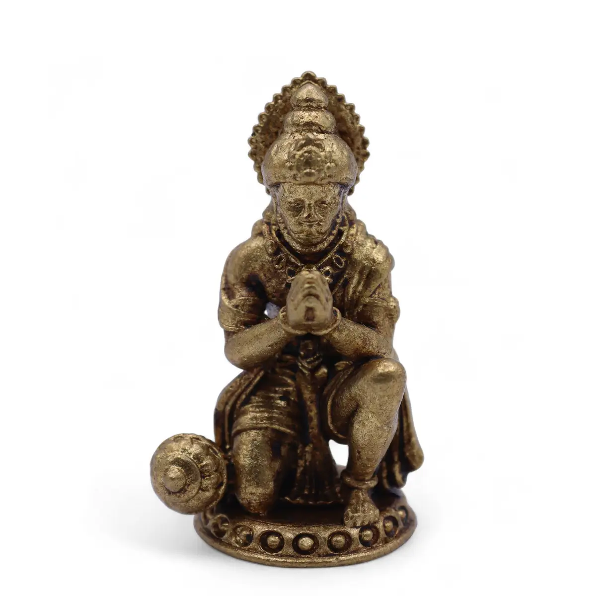 Miniatyrstaty i mässing föreställande Hanuman i böneställning med klubba