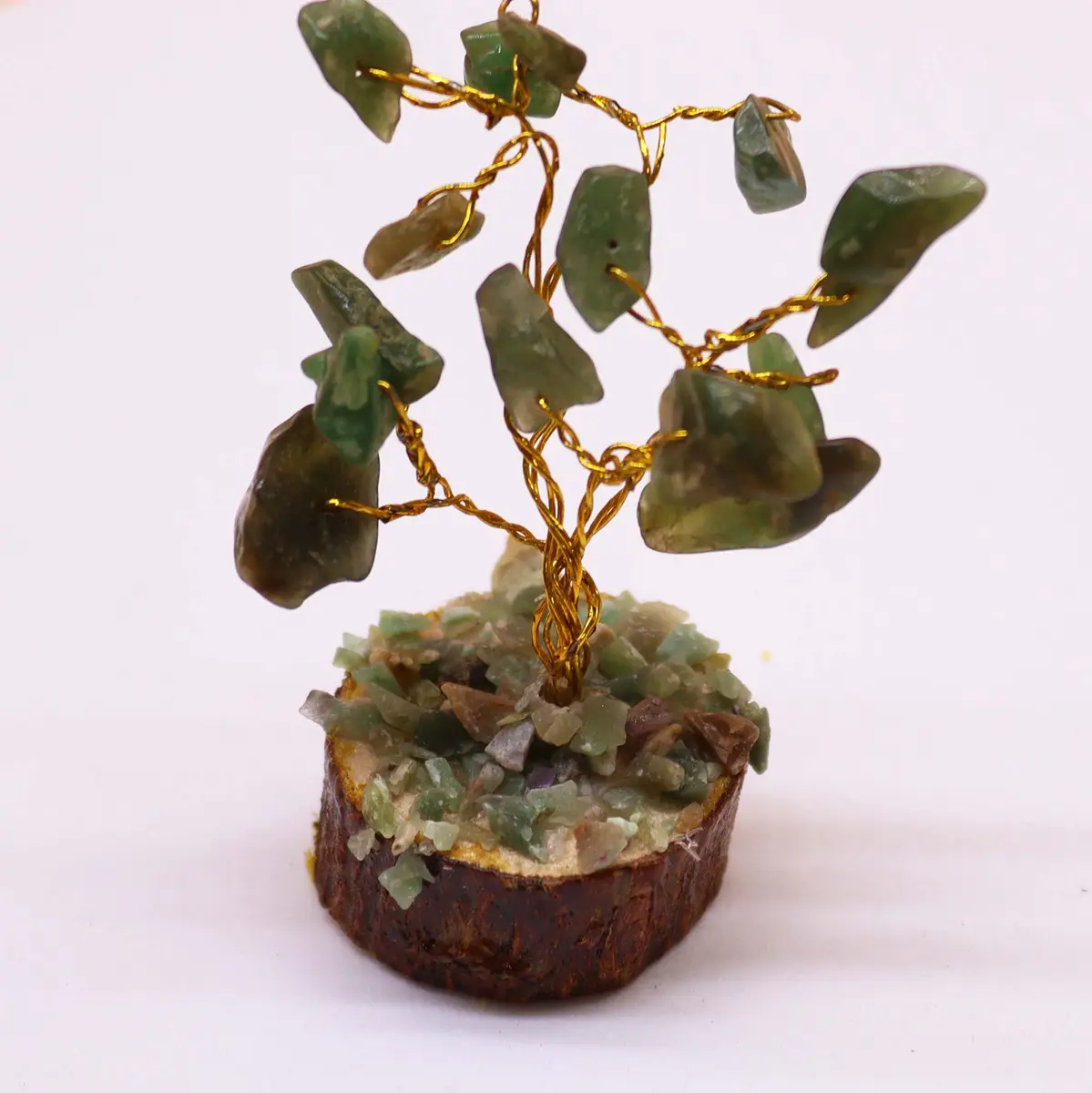 Miniatyrträd av ädelstenar i grön aventurin på träbas, 15 stenar - produktbild 2