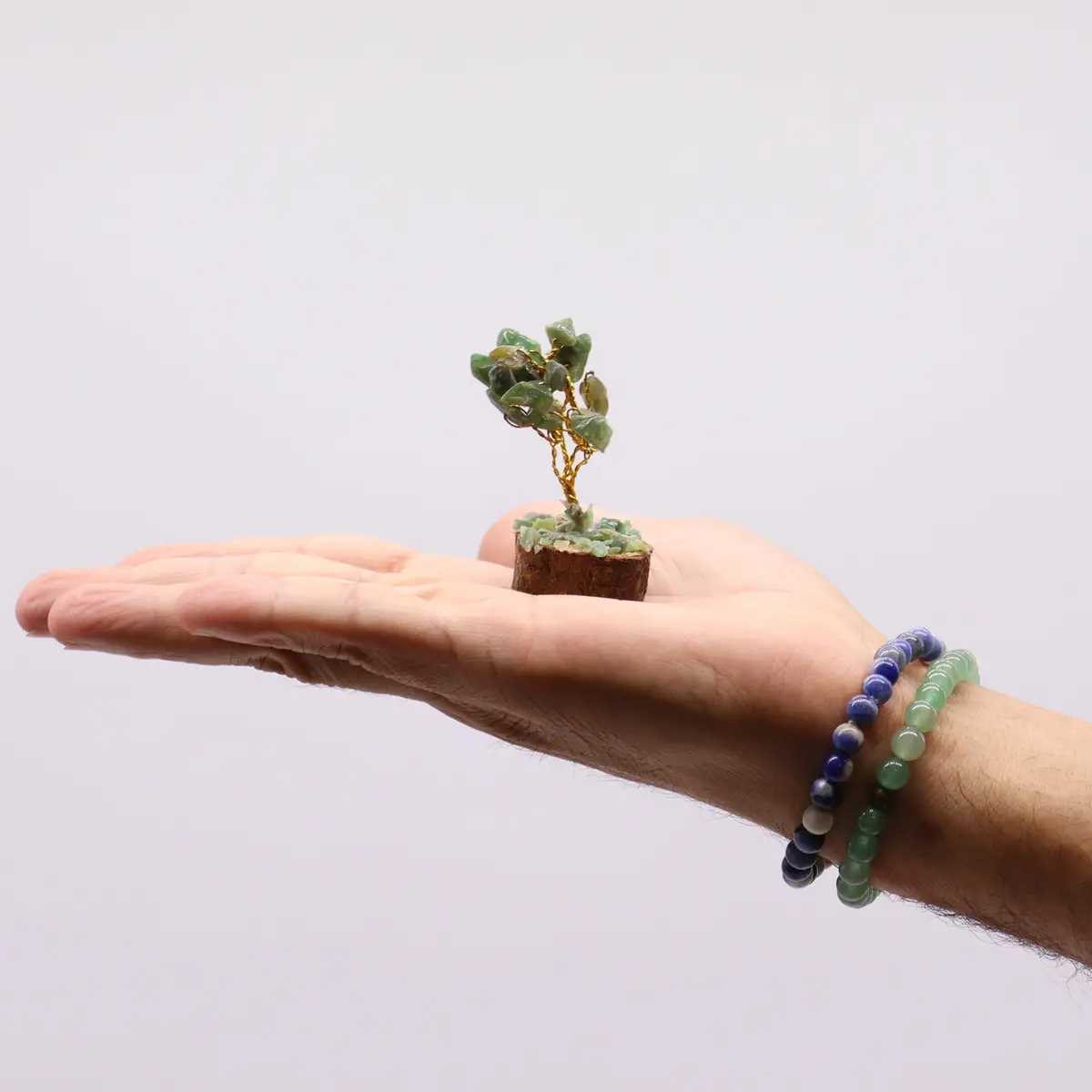 Miniatyrträd av ädelstenar i grön aventurin på träbas, 15 stenar - produktbild 4