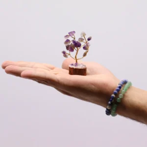 Miniatyrträd av ametist på träbas med 15 stenar - produktbild 4