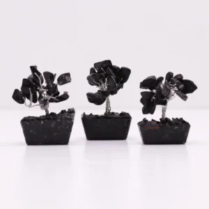 Miniatyrträd av svart agat på orgonitbas, 15 stenar - produktbild 5