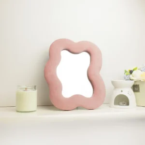 Mjuk vågig spegel med sammetram kvadratisk sten i rosablush 22,5 x 27 x 2,3 cm - produktbild 3