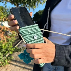 Mobilväska med blommotiv och gröna ränder - produktbild 3