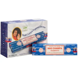 Förpackning och enskild ask med Nag Champa rökelsepinnar